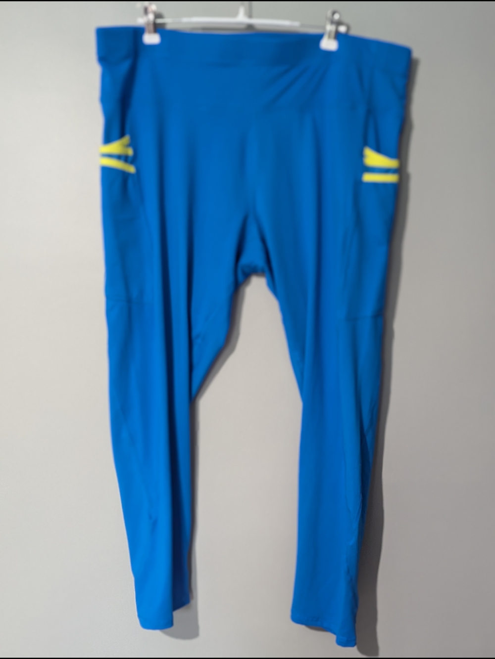 ACX Women's Bright Blue‎ Active Leggings Yellow Accent Pocket
